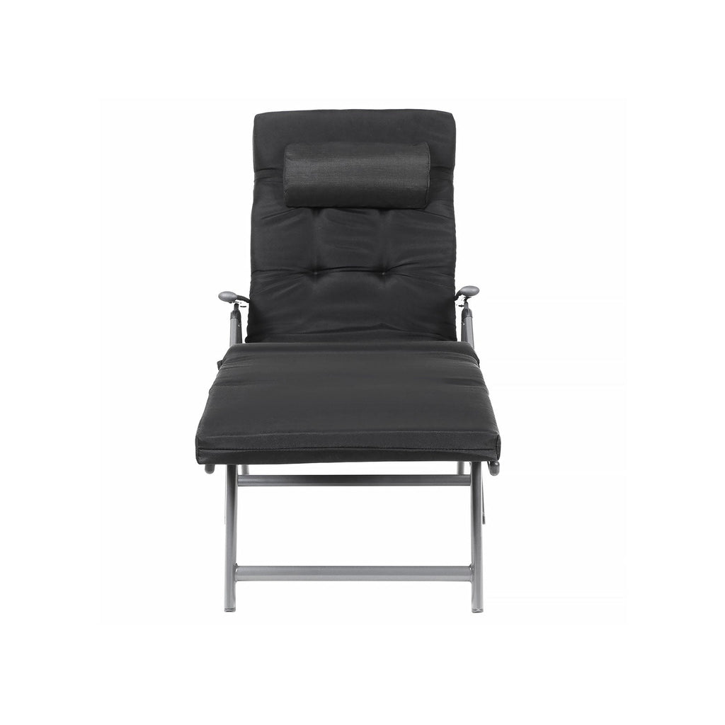 Lounge chair - Foldable - With removable cushion - Stainless aluminum - Black