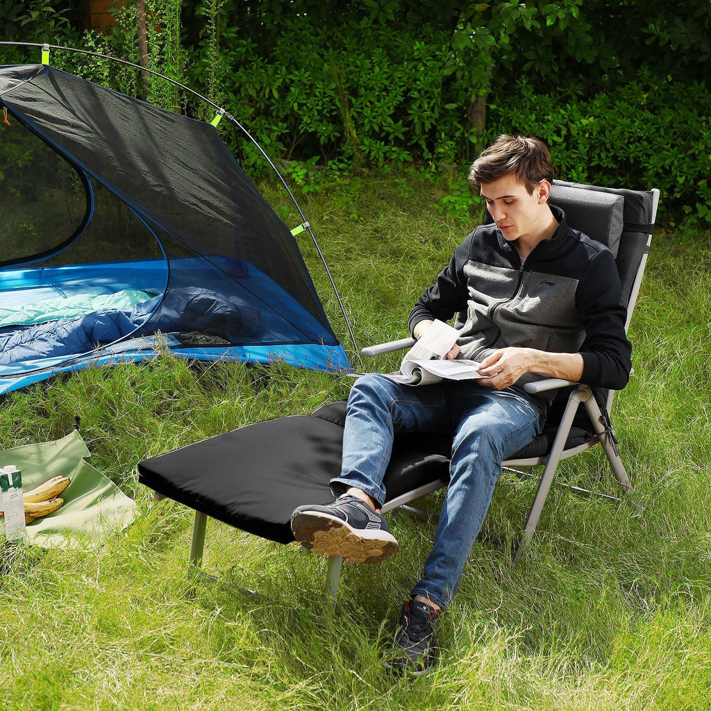 Lounge chair - Foldable - With removable cushion - Stainless aluminum - Black