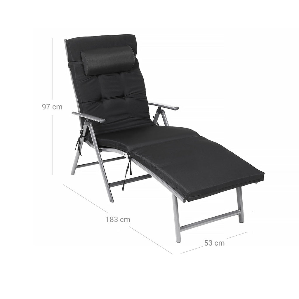 Lounge chair - Foldable - With removable cushion - Stainless aluminum - Black