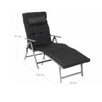Lounge chair - Foldable - With removable cushion - Stainless aluminum - Black
