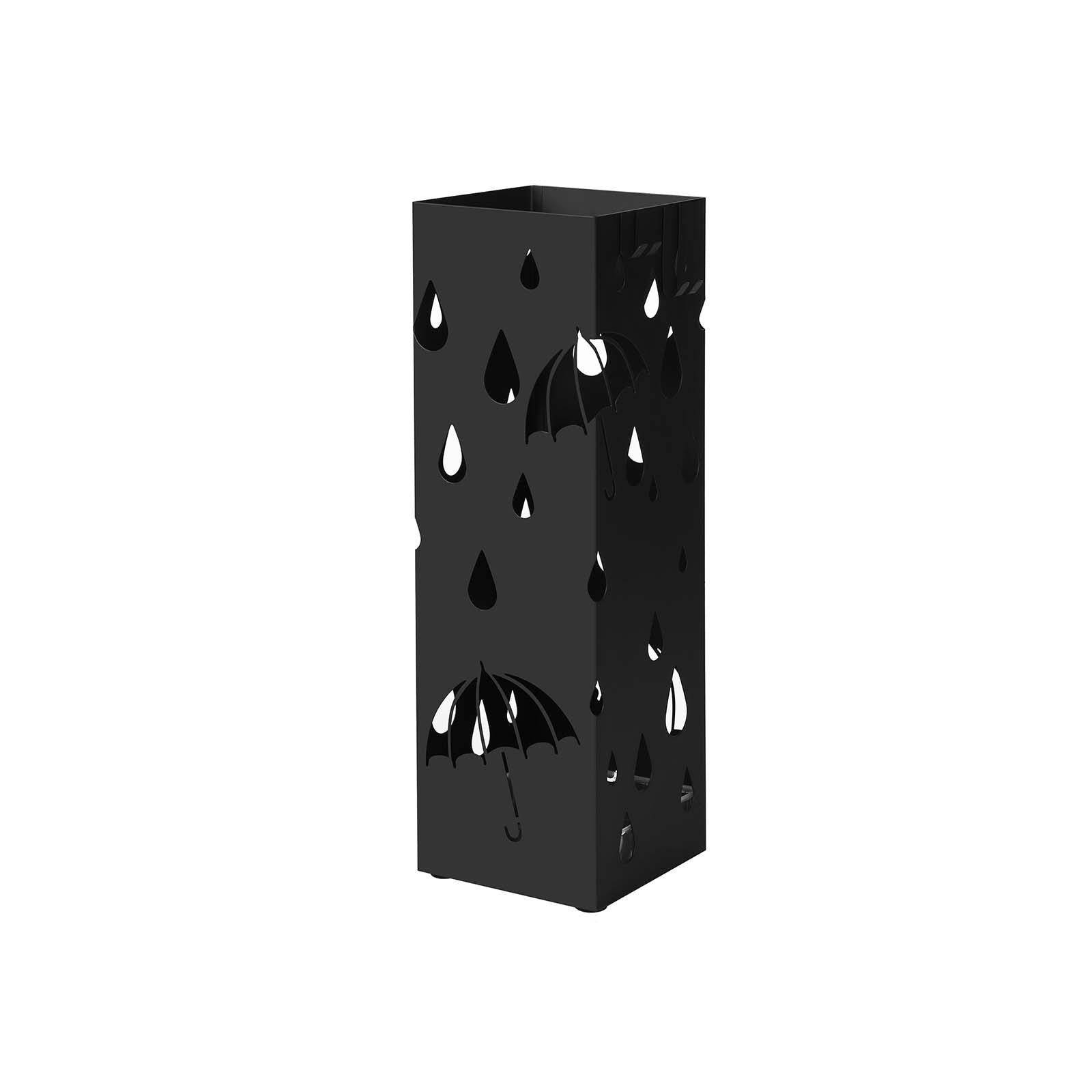 Umbrella holder - Metal square - With 4 hooks and water collection bin - Black