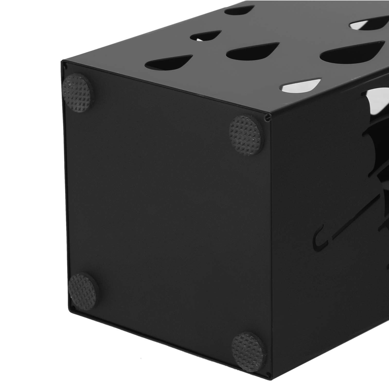 Umbrella holder - Metal square - With 4 hooks and water collection bin - Black