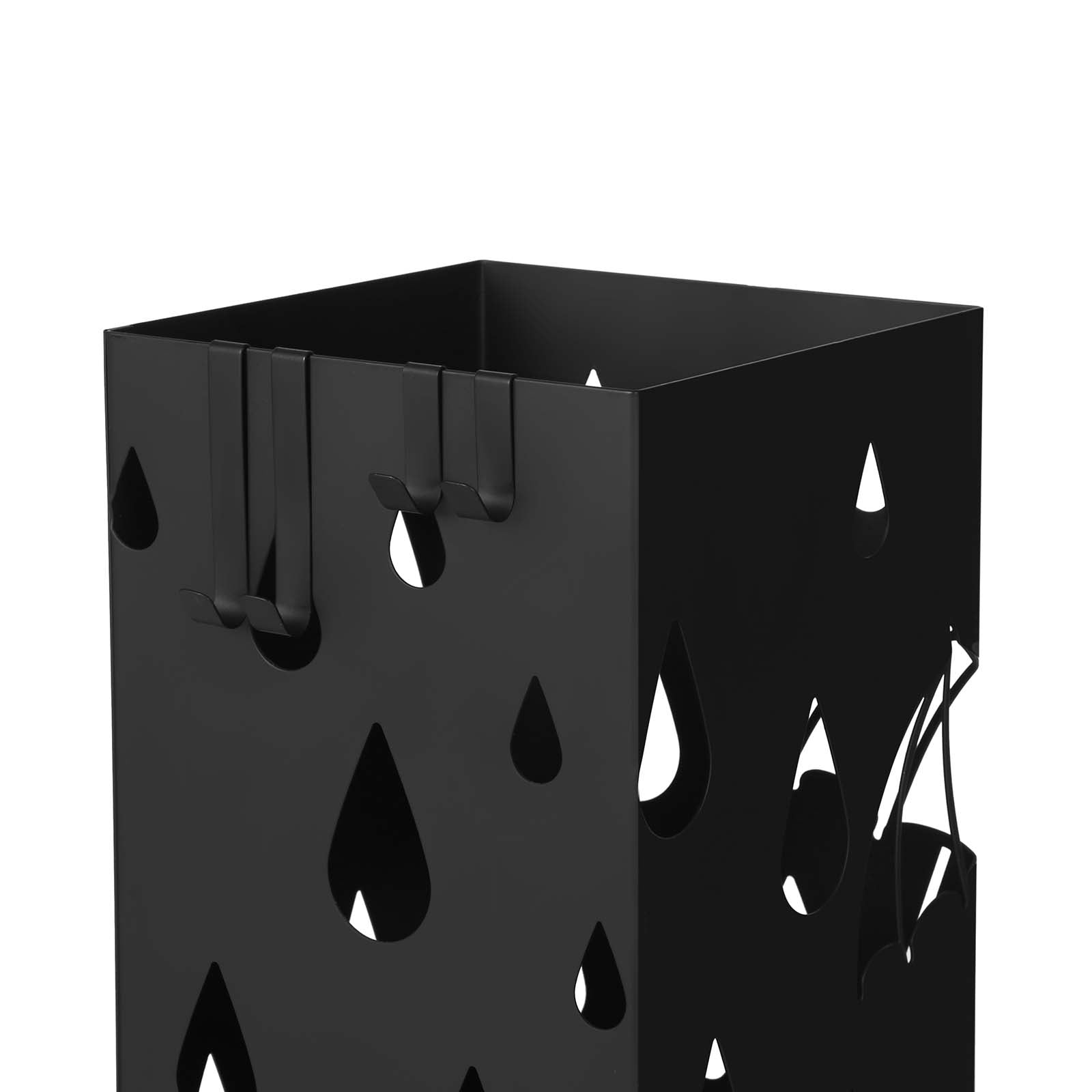 Umbrella holder - Metal square - With 4 hooks and water collection bin - Black