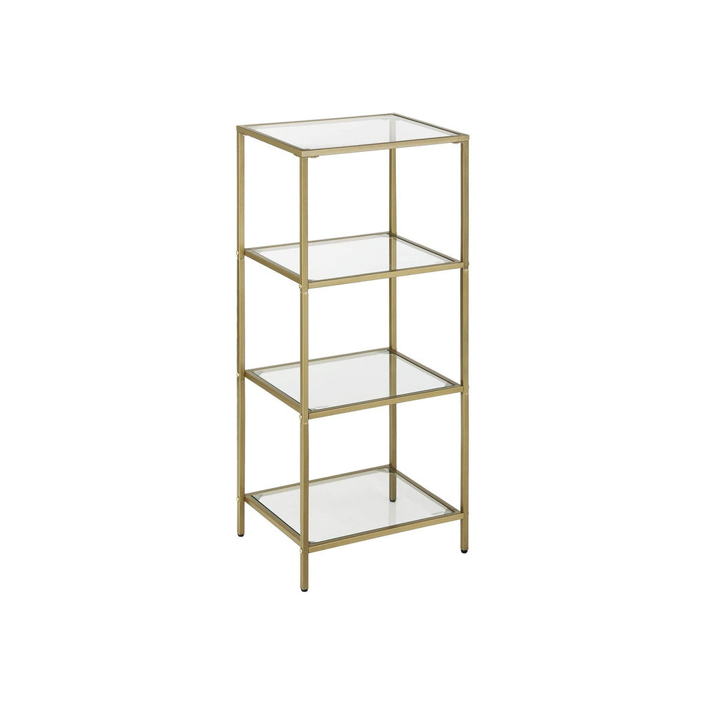 Bathroom cabinet - 4 levels - Open cupboard made of hardened glass - Gold -colored steel frame