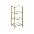 Bathroom cabinet - 4 levels - Open cupboard made of hardened glass - Gold -colored steel frame