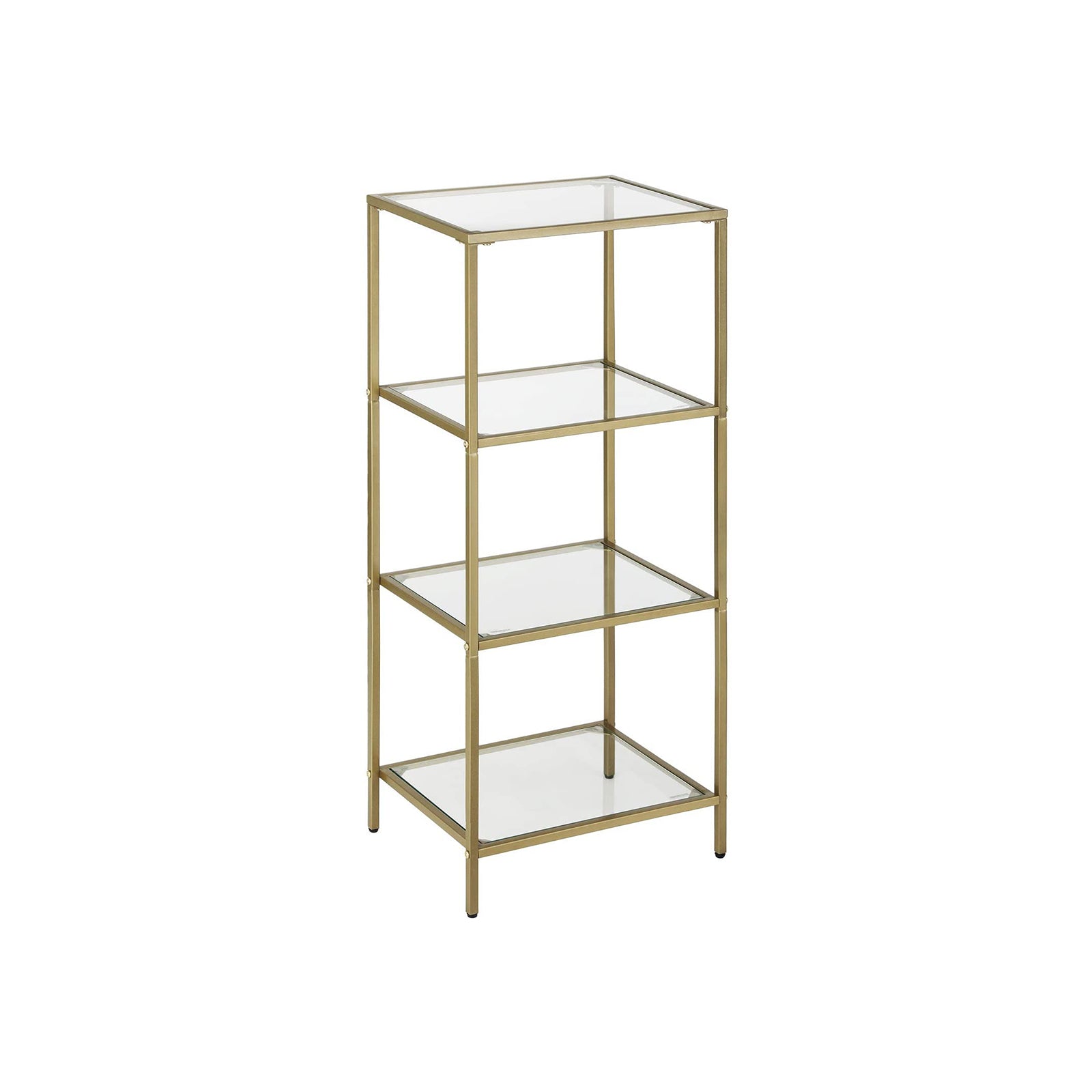 Bathroom cabinet - 4 levels - Open cupboard made of hardened glass - Gold -colored steel frame