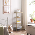 Bathroom cabinet - 4 levels - Open cupboard made of hardened glass - Gold -colored steel frame