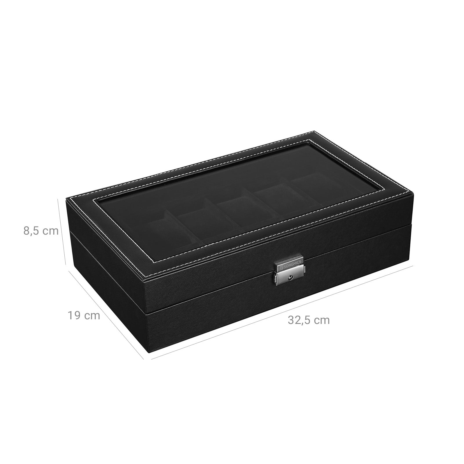 Watchbox - 12 watches - Glass lid - Black