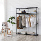 Wardrobe - Fabric case with 2 rods - 140 x 43 x 174 cm - Black