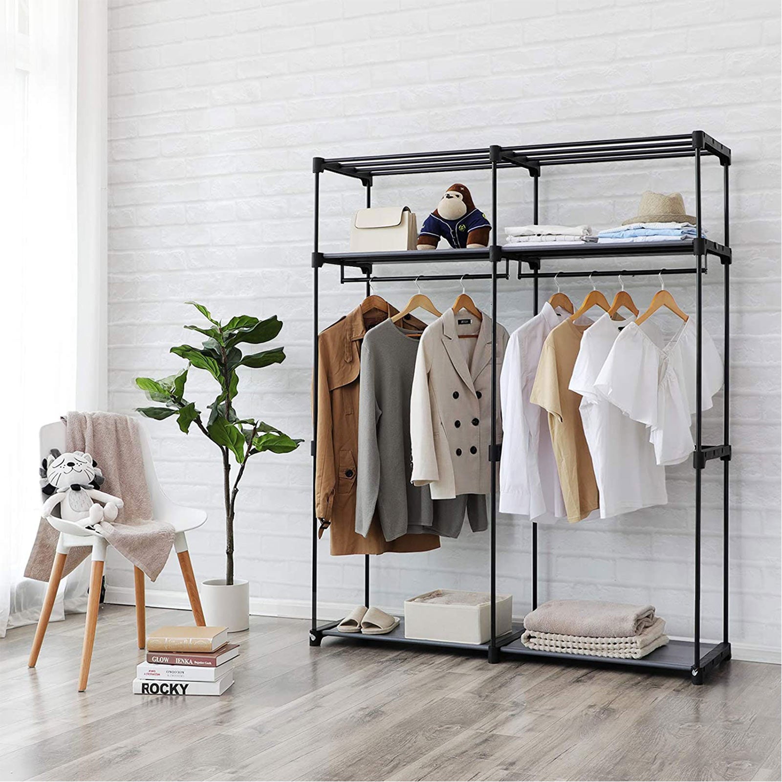 Wardrobe - Fabric case with 2 rods - 140 x 43 x 174 cm - Black