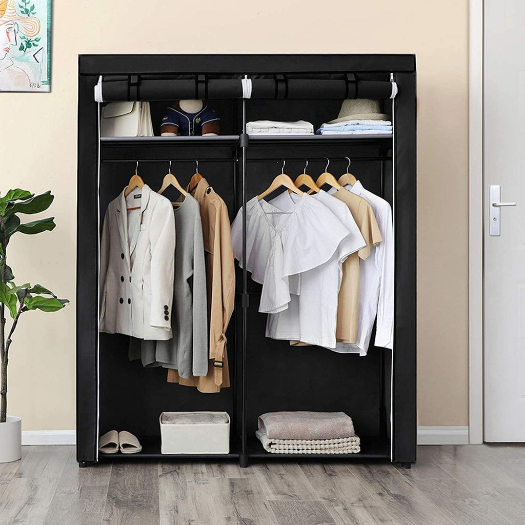 Wardrobe - Fabric case with 2 rods - 140 x 43 x 174 cm - Black