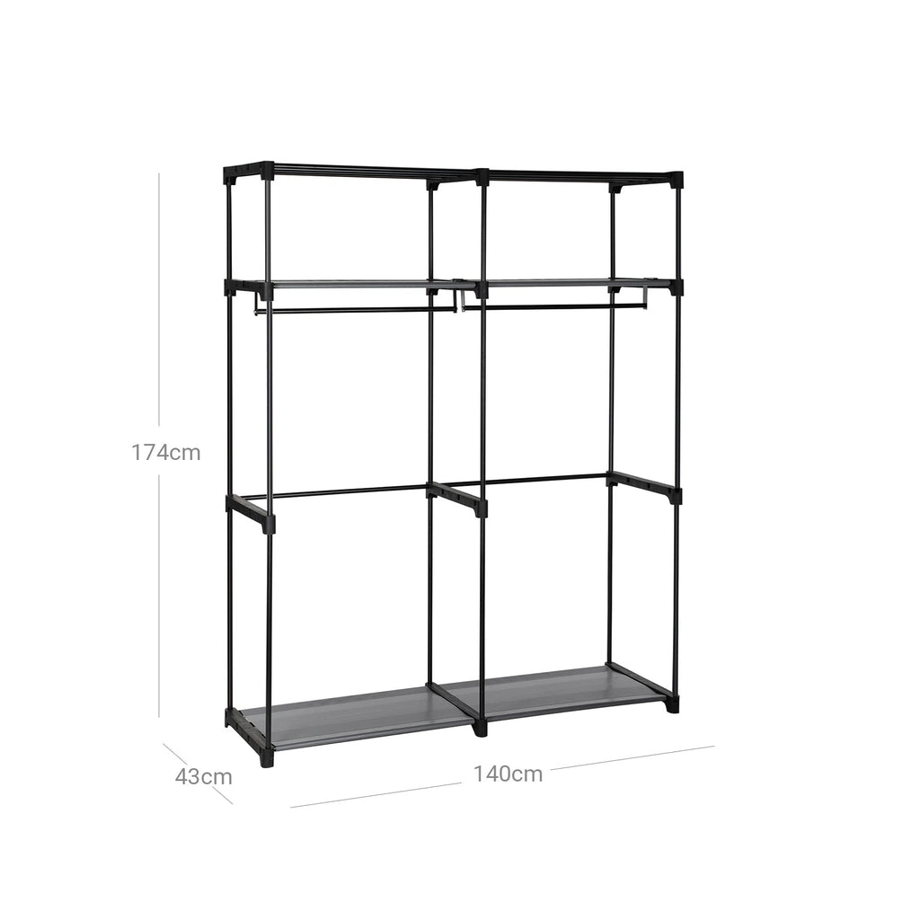 Wardrobe - Fabric case with 2 rods - 140 x 43 x 174 cm - Black