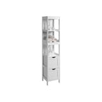 Bathroom cabinet - High cupboard with 2 drawers and 3 open compartments - 30 x 30 x 141.5 cm - White