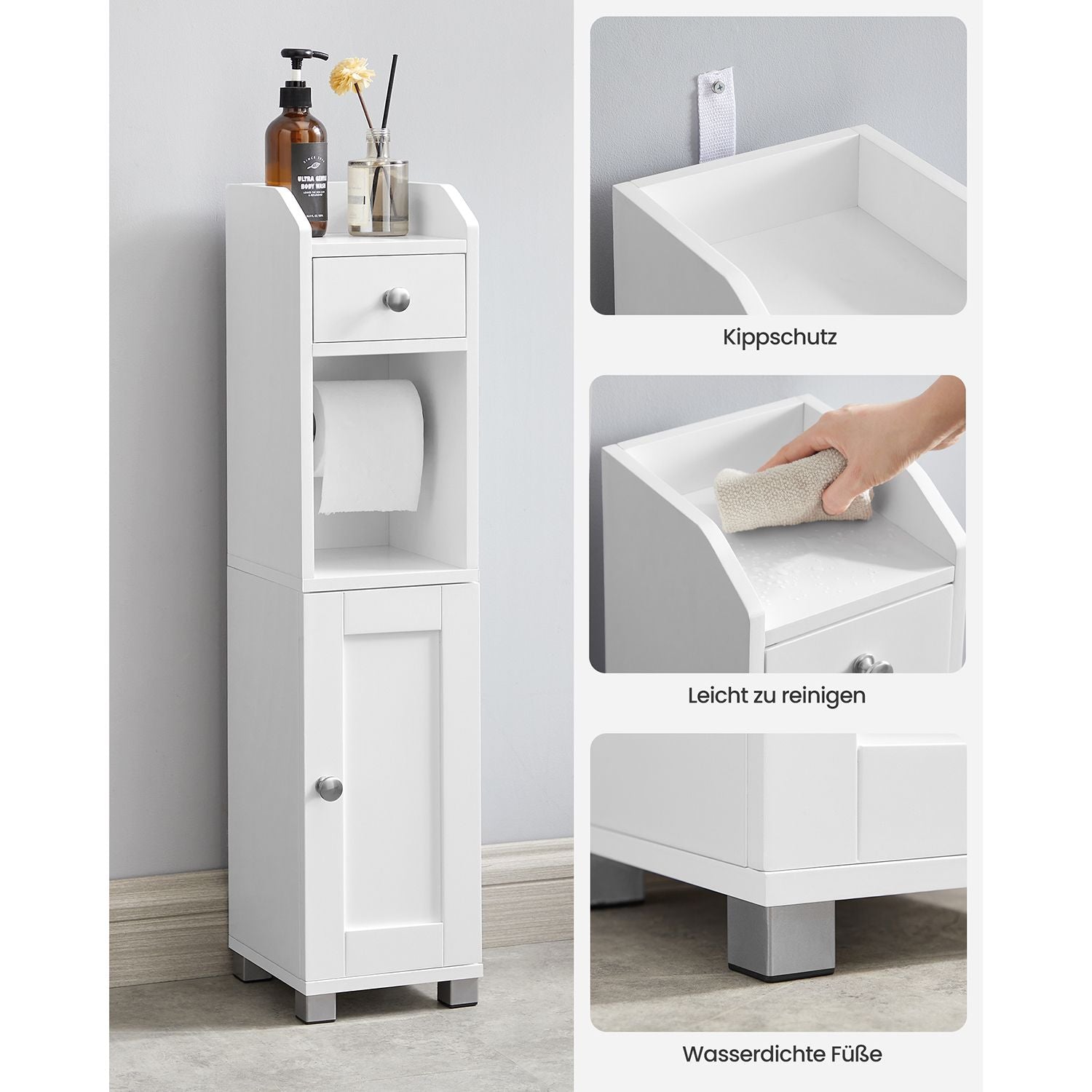 Toilet cupboard - Bathroom cabinet - With adjustable board - Waterproof legs - White