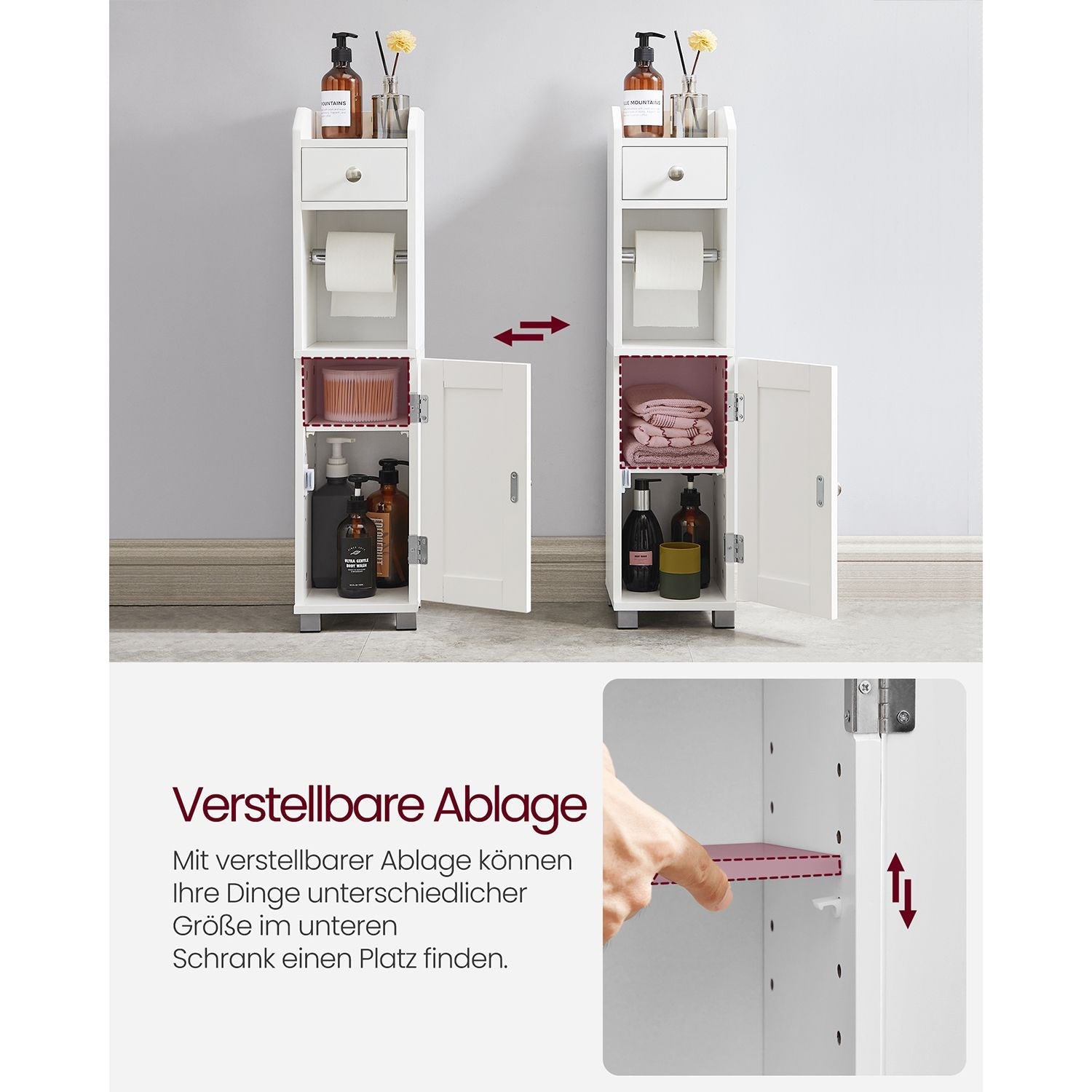 Toilet cupboard - Bathroom cabinet - With adjustable board - Waterproof legs - White