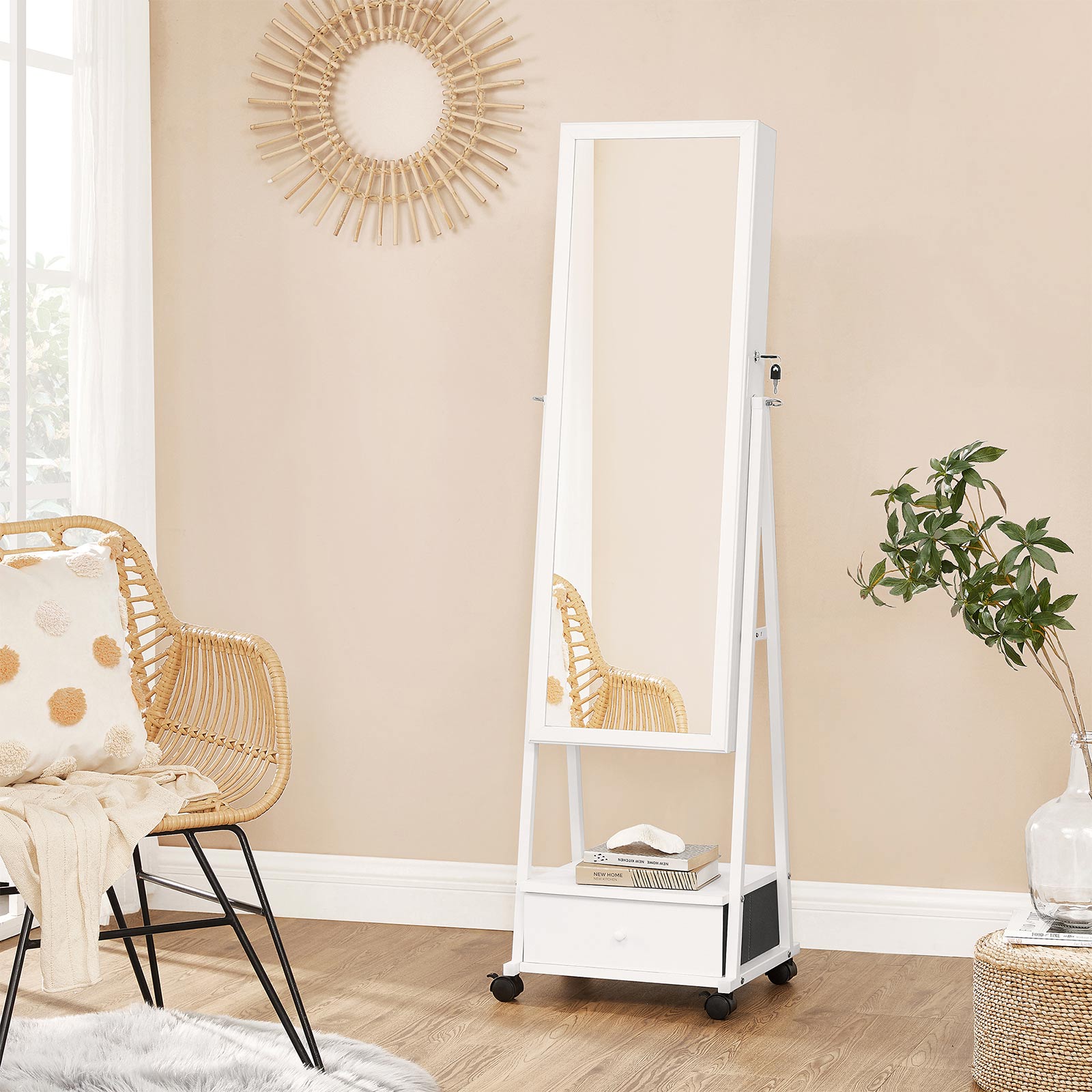 Jewelry Organizer - Jewelry cabinet - With mirror - With drawer - Lockable - White
