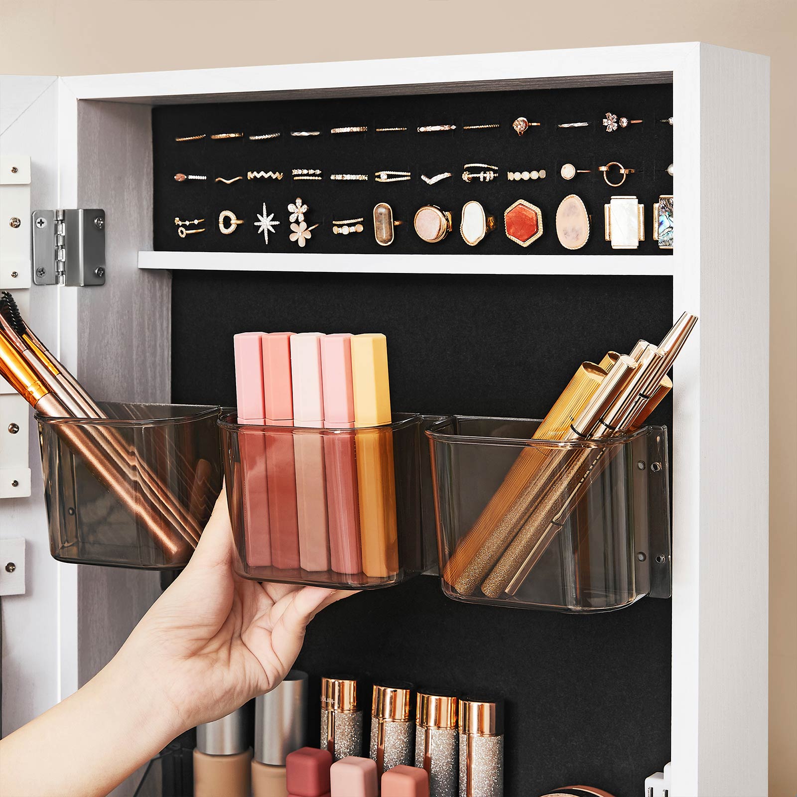 Jewelry Organizer - Jewelry cabinet - With mirror - With drawer - Lockable - White
