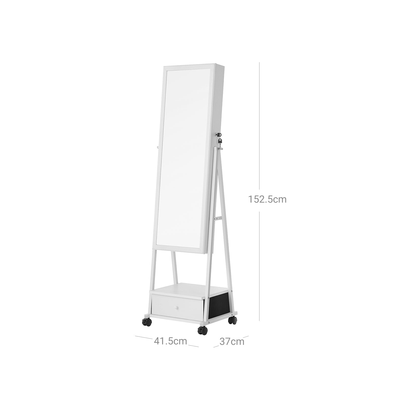 Jewelry Organizer - Jewelry cabinet - With mirror - With drawer - Lockable - White