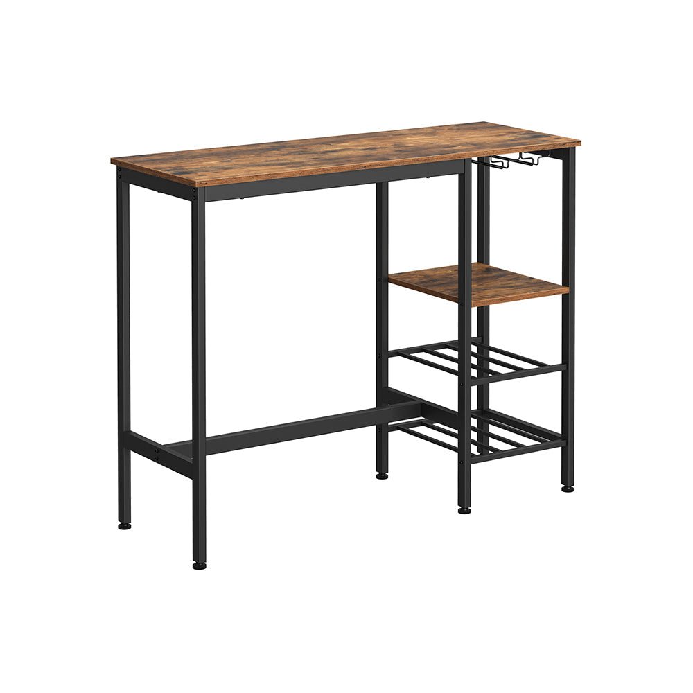 Bar table - with wine glasses and bottle holders - kitchen table - brown/black
