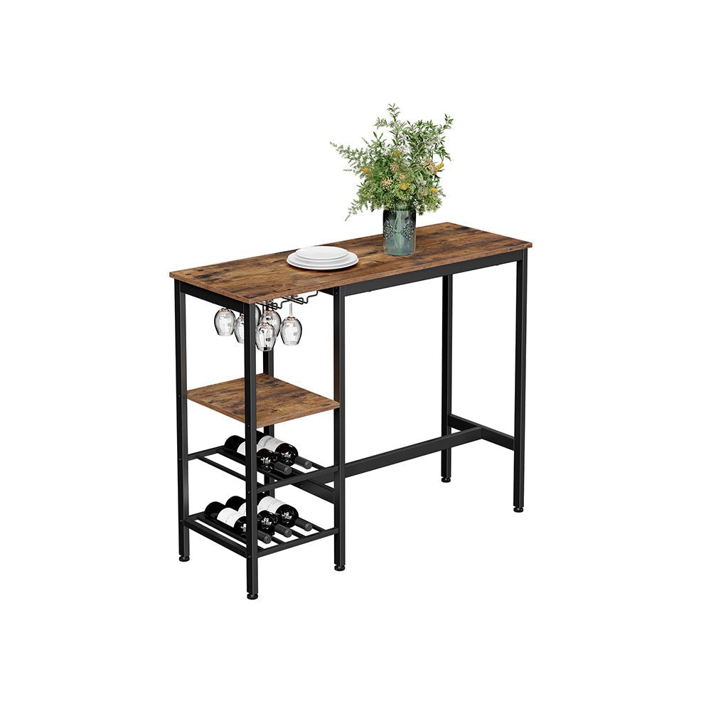 Bar table - with wine glasses and bottle holders - kitchen table - brown/black