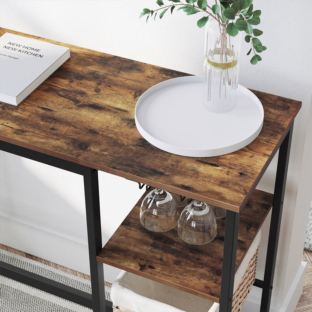 Bar table - with wine glasses and bottle holders - kitchen table - brown/black