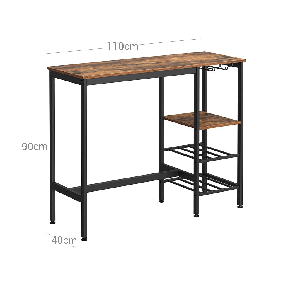 Bar table - with wine glasses and bottle holders - kitchen table - brown/black