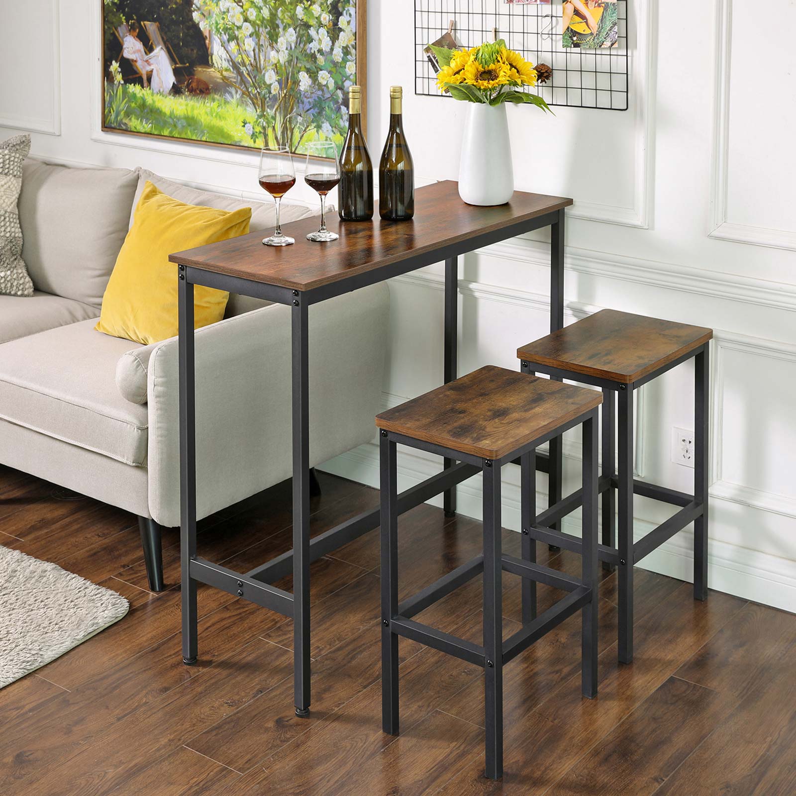 Bar table - narrow kitchen table - 120 x 40 x 100 cm - rectangular - brown/black