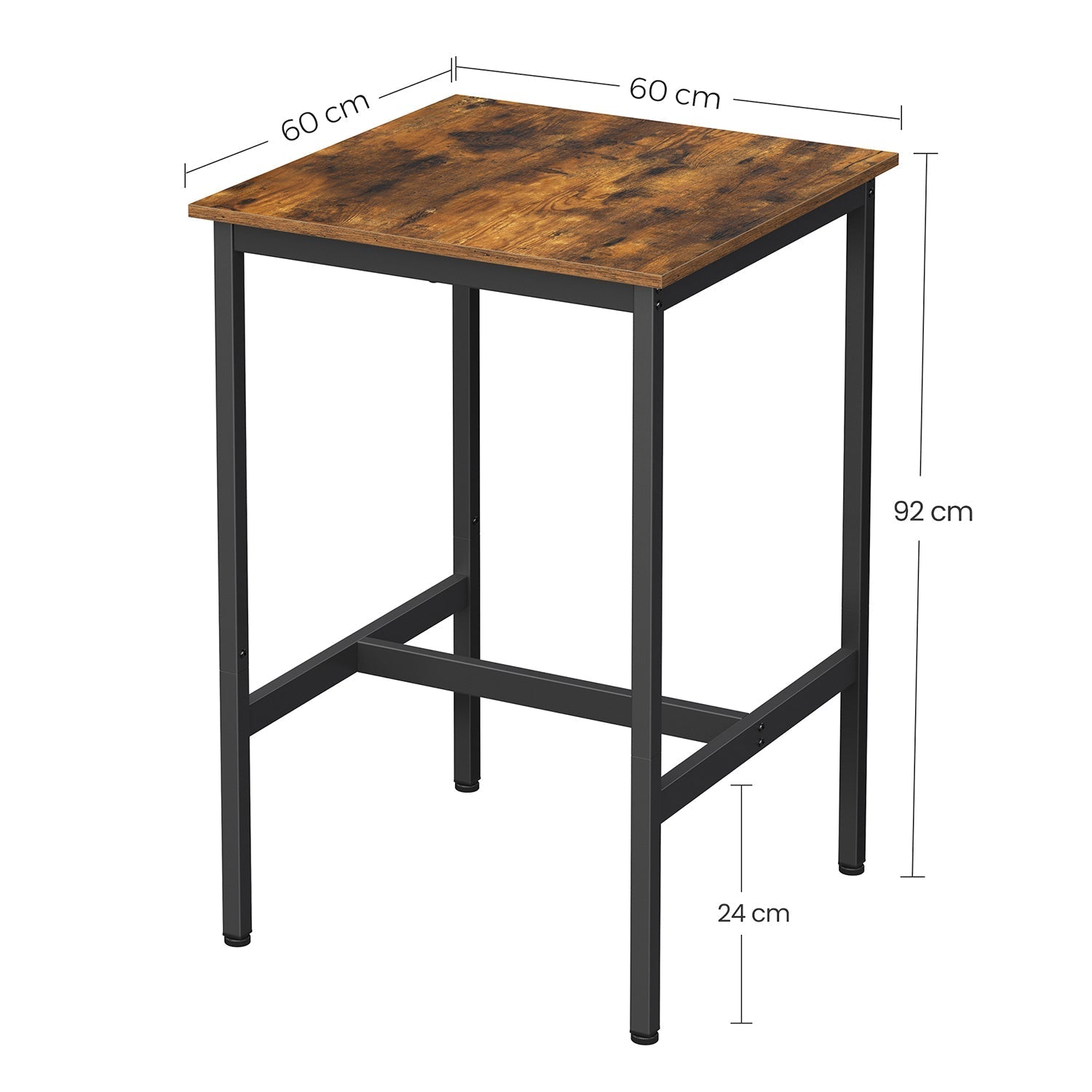 Bar table - High kitchen table - 60 x 60 x 92 cm - Steel frame