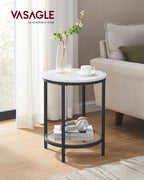 Side table - 2 levels - White Marble look - Black frame