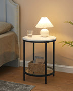 Side table - 2 levels - White Marble look - Black frame