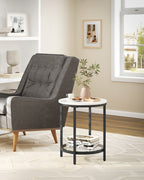 Side table - 2 levels - White Marble look - Black frame