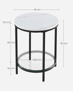 Side table - 2 levels - White Marble look - Black frame