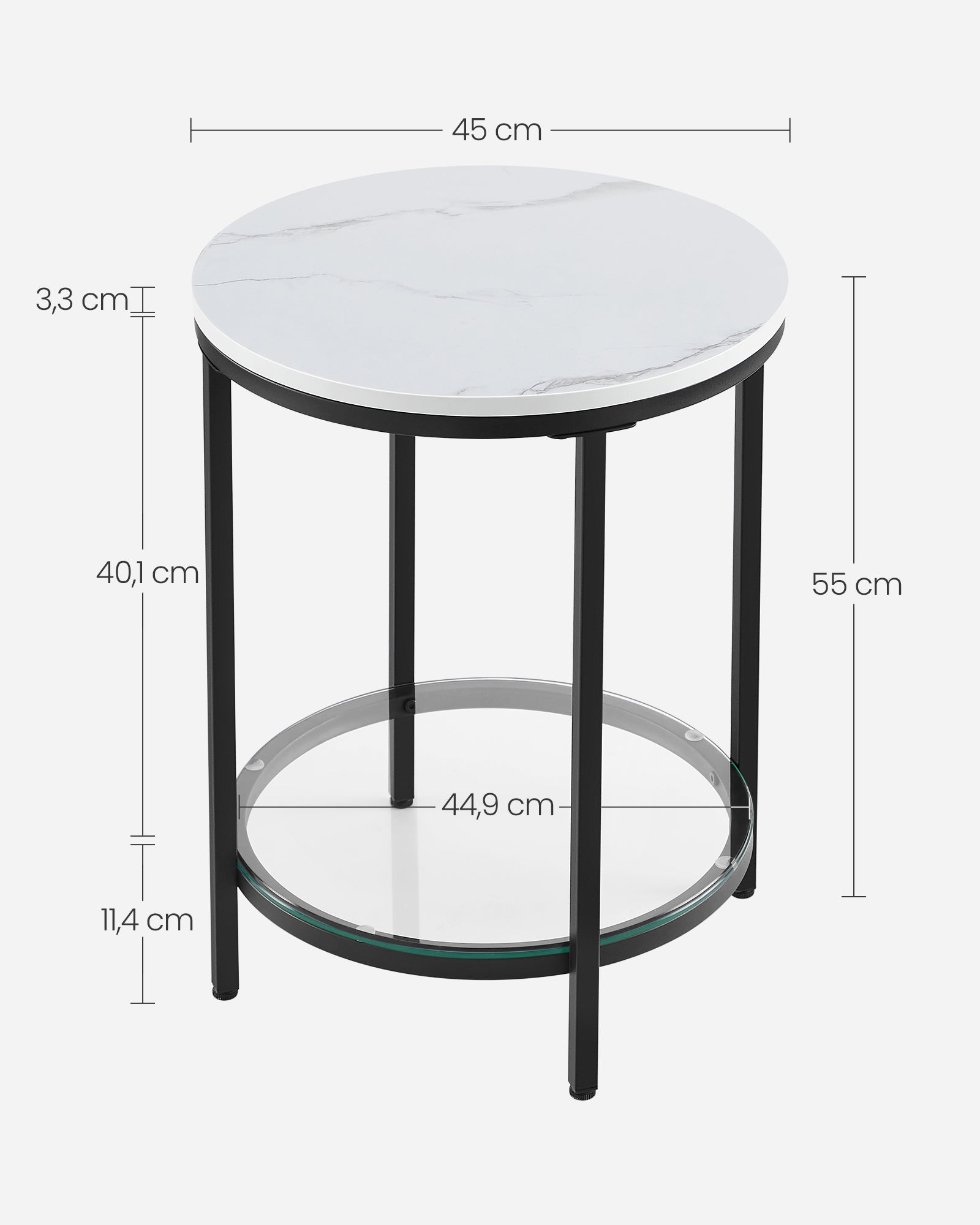 Side table - 2 levels - White Marble look - Black frame