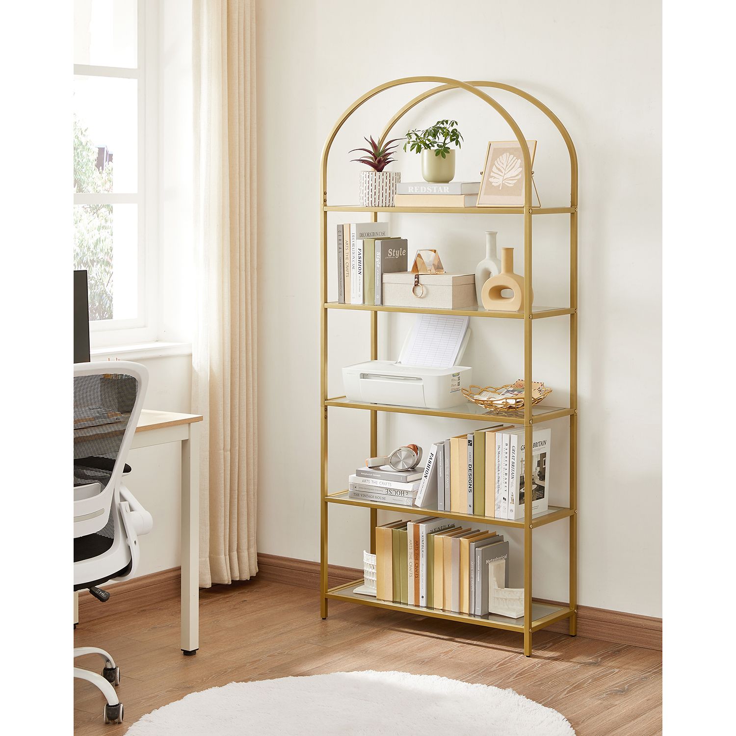 Bookcase - 5 shelves - tempered glass