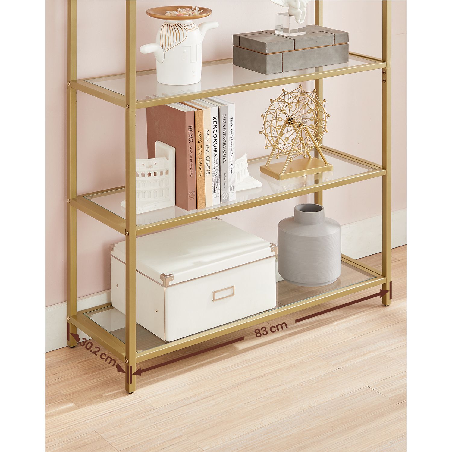 Bookcase - 5 shelves - tempered glass