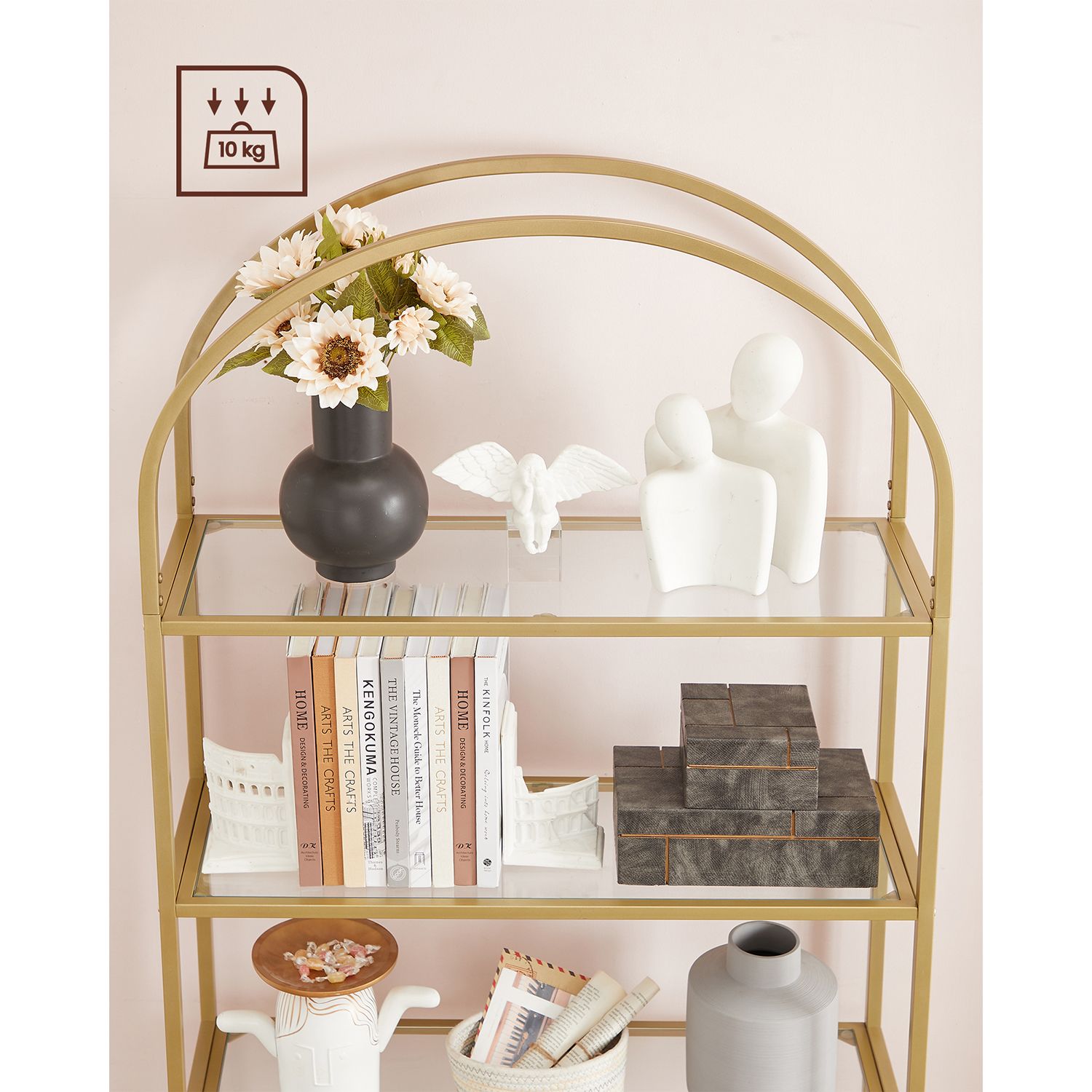 Bookcase - 5 shelves - tempered glass