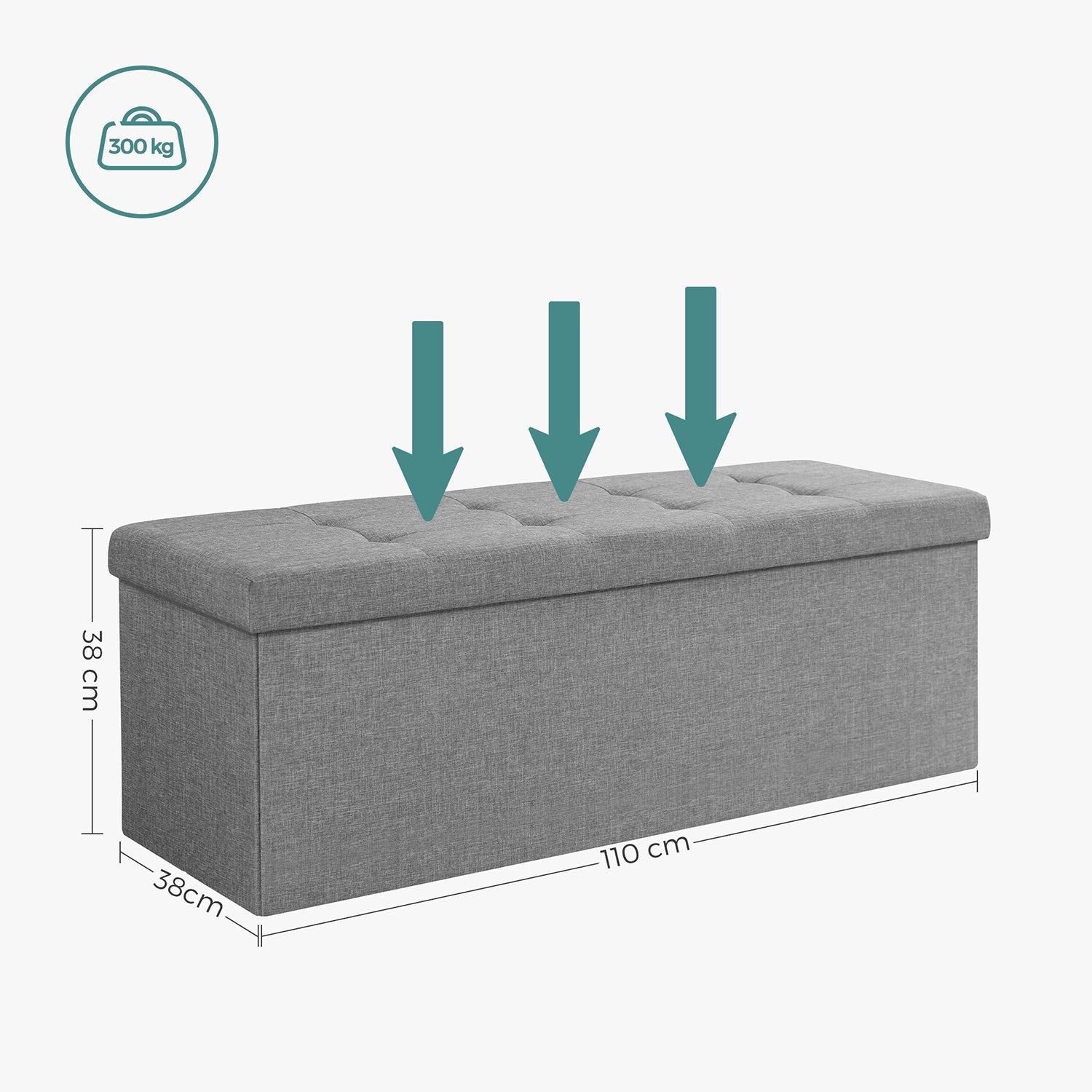 Storage bench - seating box - Foldable - load capacity 300 kg - light gray