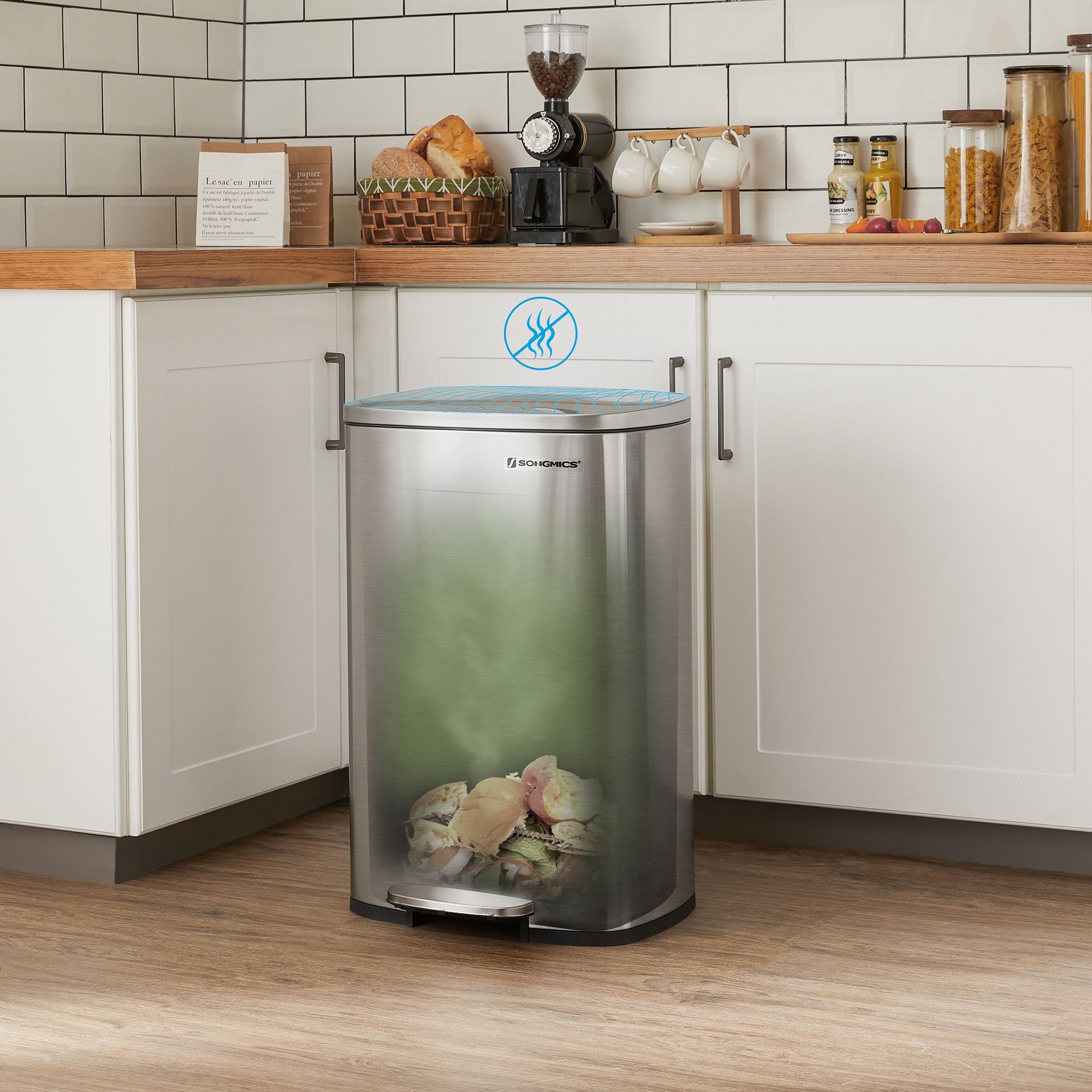 Garbage bin - Pedal bin - 50l - Stainless steel - Softclose - airtight - plastic inner bucket