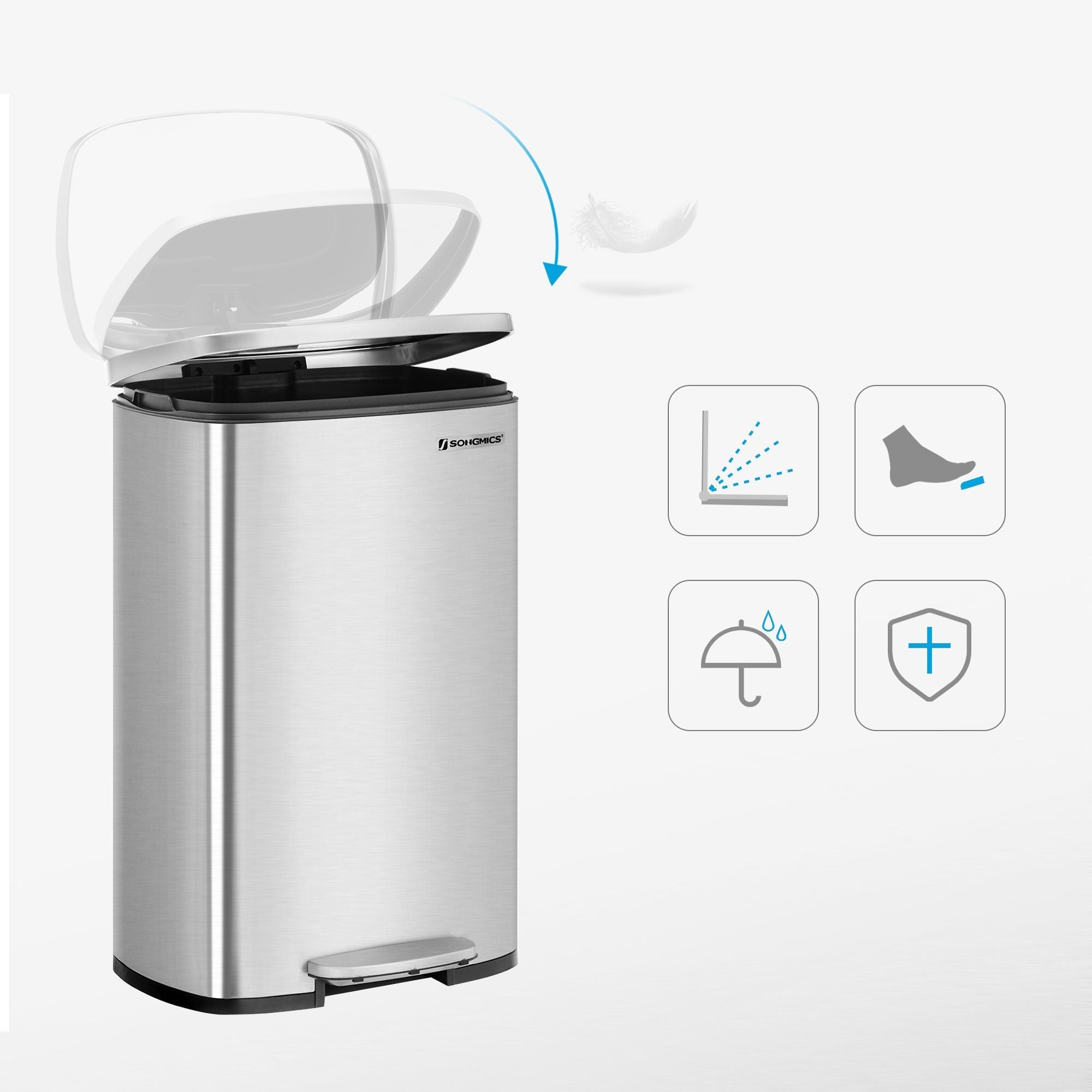 Garbage bin - Pedal bin - 50l - Stainless steel - Softclose - airtight - plastic inner bucket