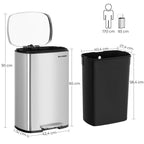 Garbage bin - Pedal bin - 50l - Stainless steel - Softclose - airtight - plastic inner bucket