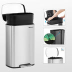 Garbage bin - Pedal bin - 50l - Stainless steel - Softclose - airtight - plastic inner bucket