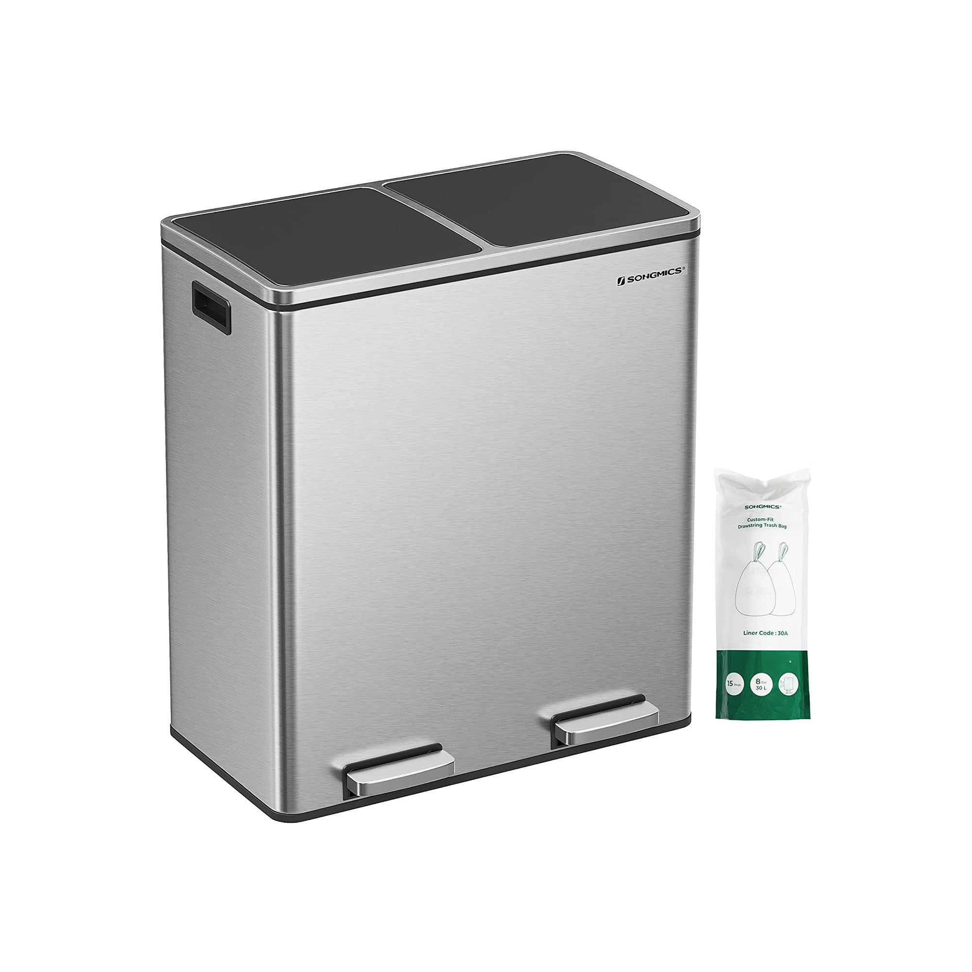 Waste bin - 2 x 30 l - airtight - waste separation - silver