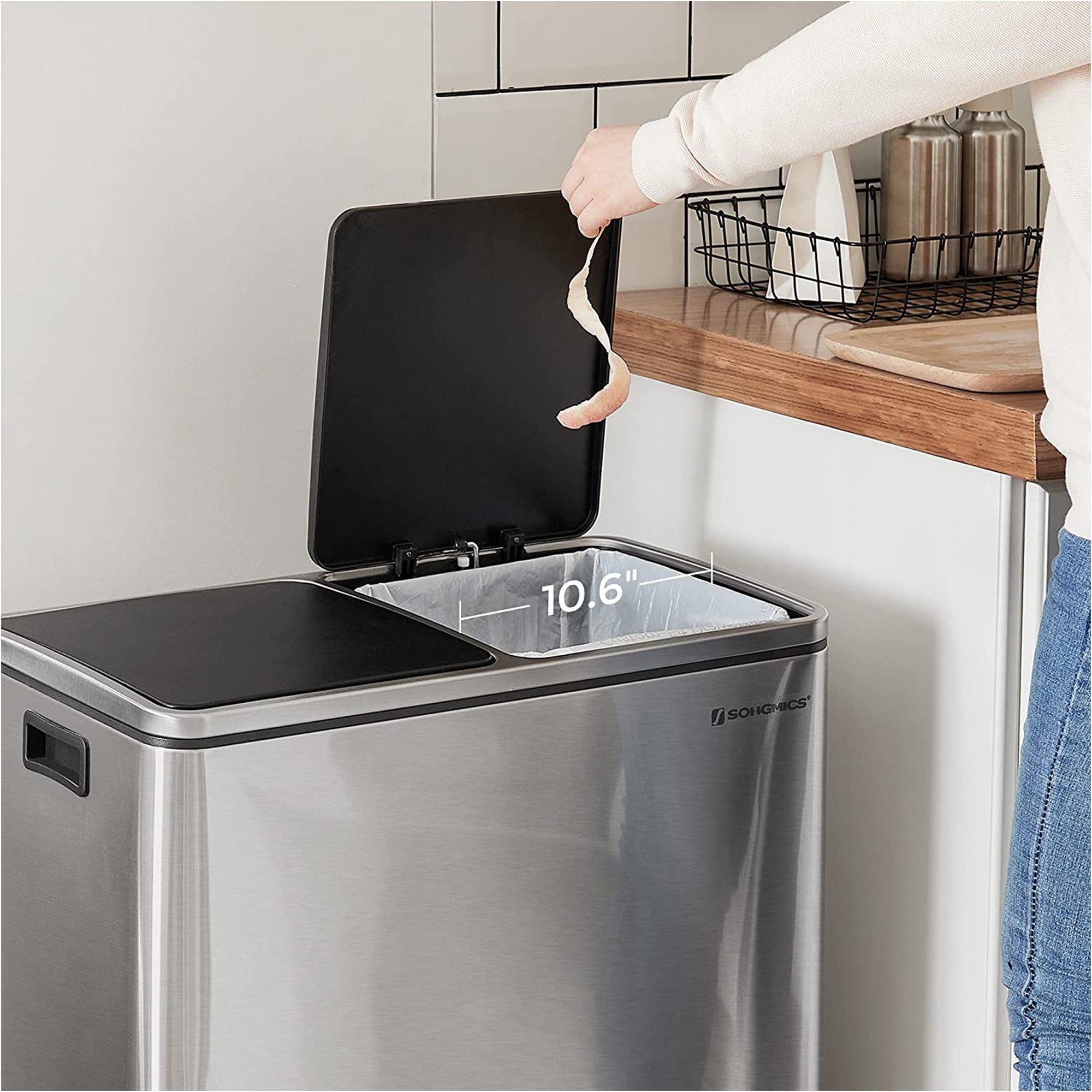 Waste bin - 2 x 30 l - airtight - waste separation - silver