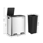Waste bin - 2 x 30 l - airtight - waste separation - silver