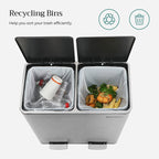 Waste bin - 2 x 30 l - airtight - waste separation - silver