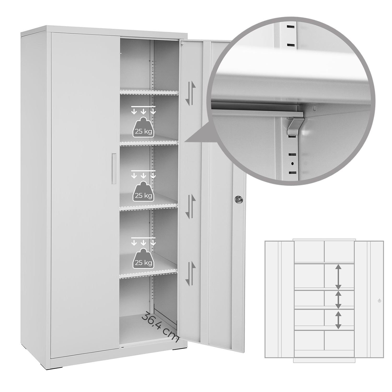 Archive cabinet - Office cabinet - With 2 doors - Gray