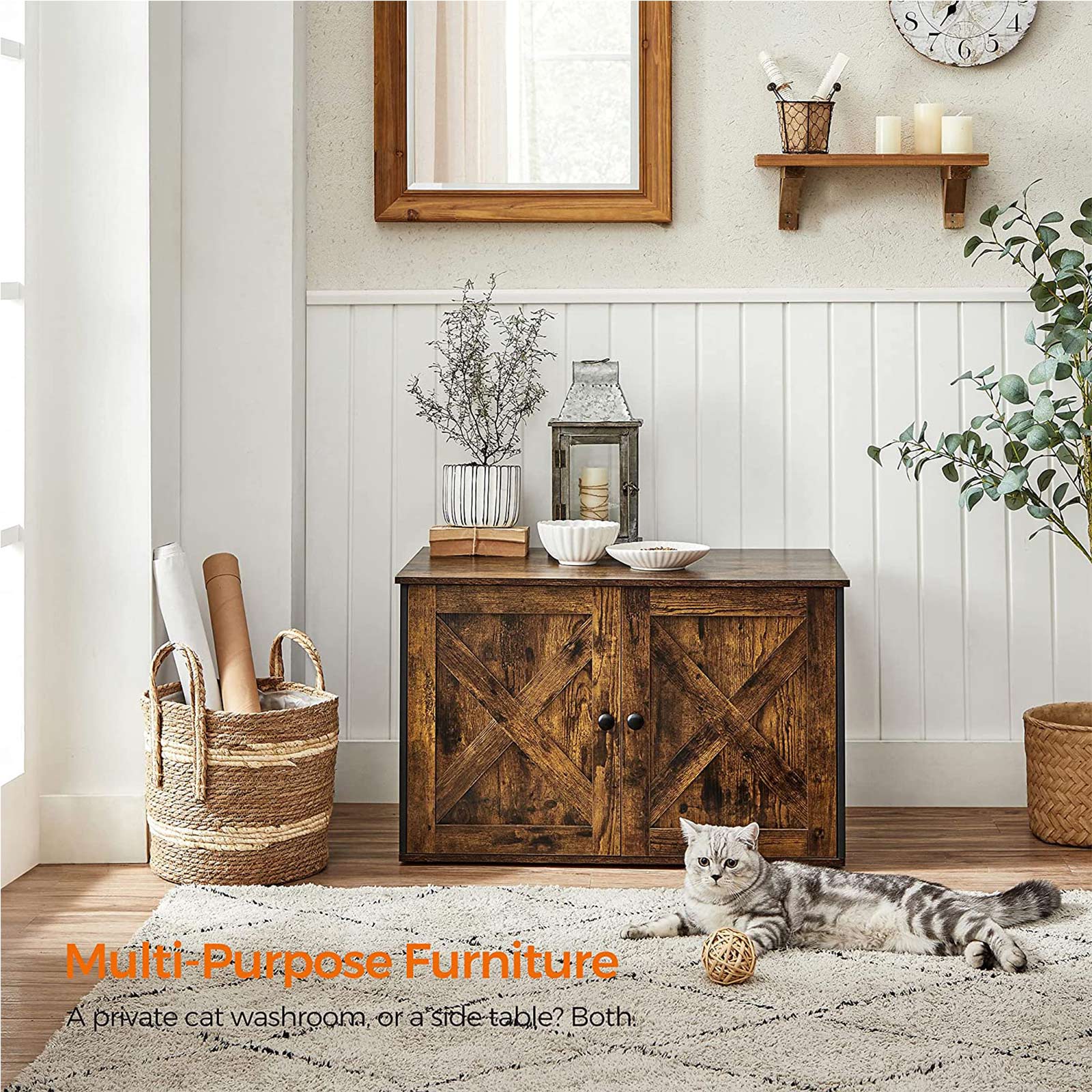 Cat tray furniture - Cat house with doors - Vintage brown / black