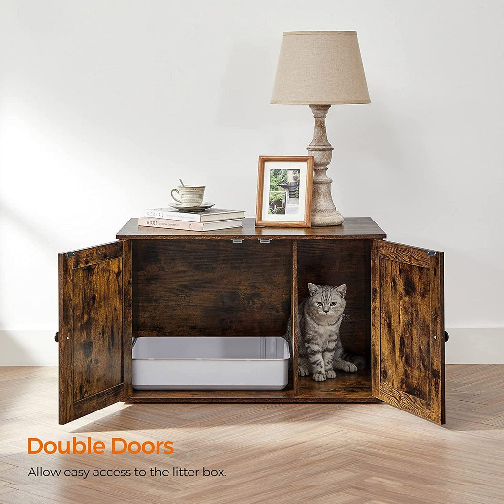 Cat tray furniture - Cat house with doors - Vintage brown / black