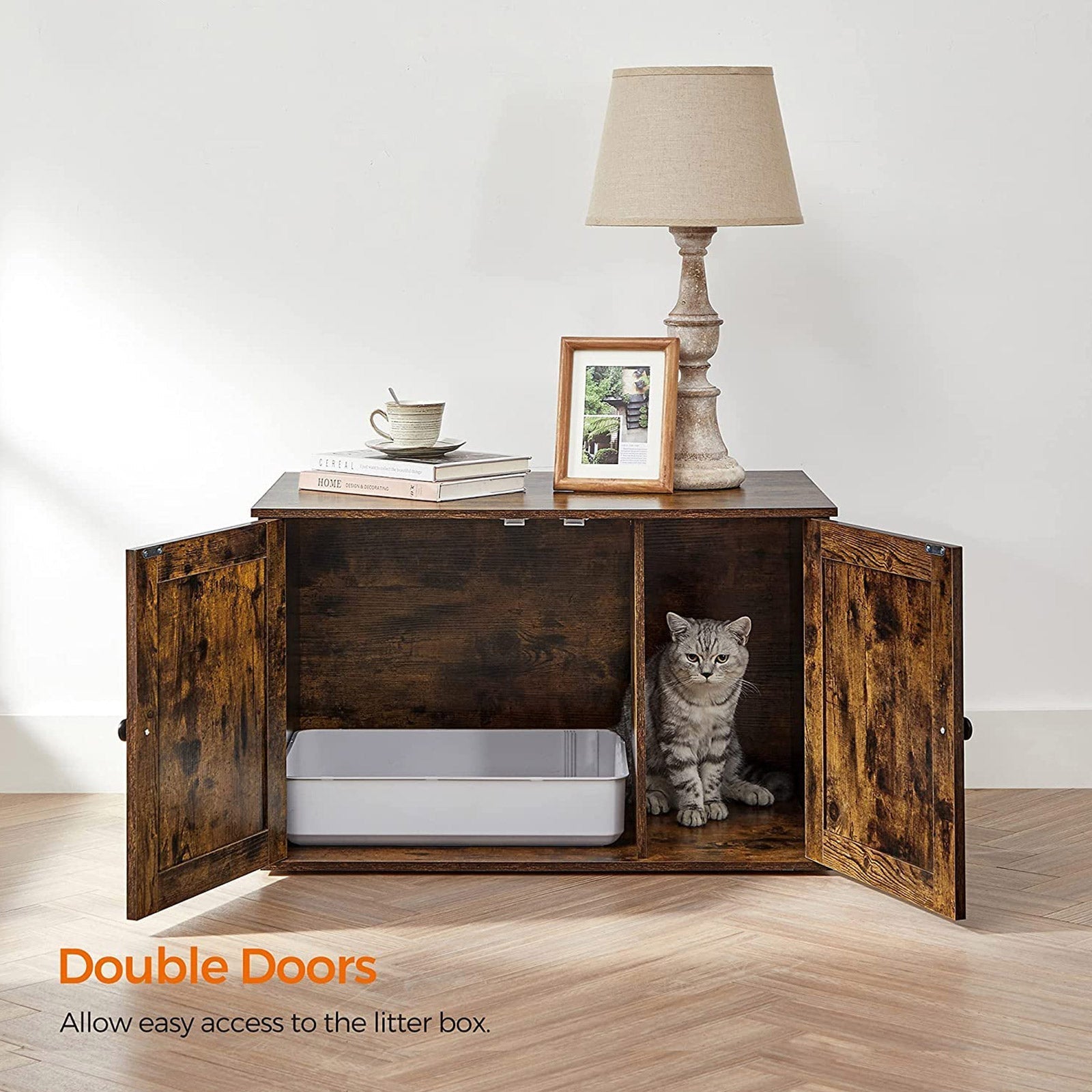 Cat tray furniture - Cat house with doors - Vintage brown / black