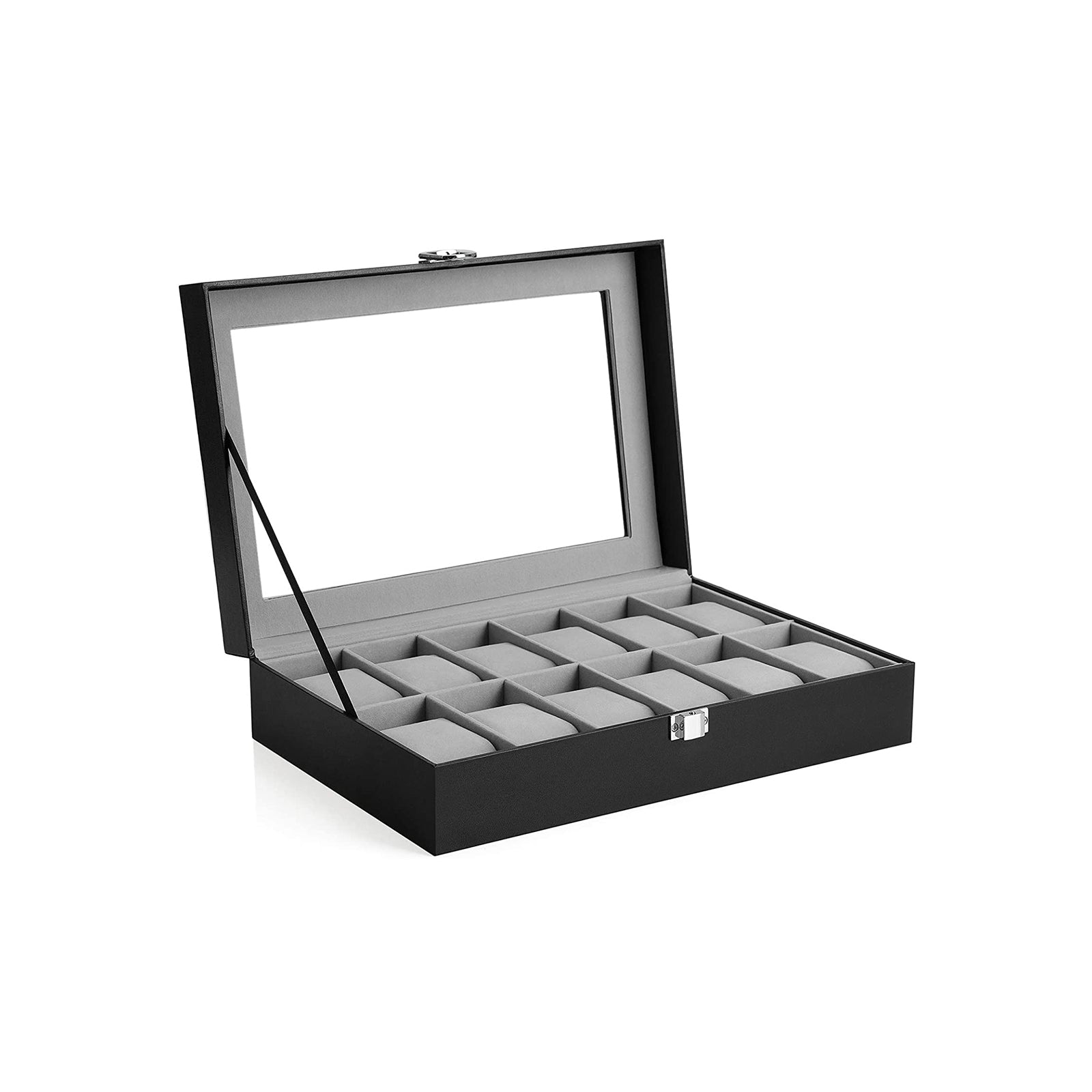 Watchbox - 12 watches - Glass lid - Black